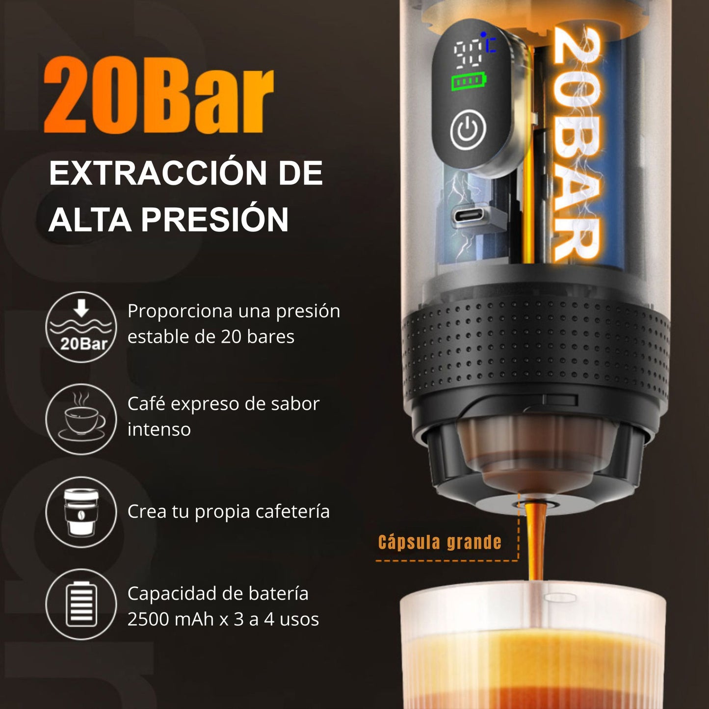 Cafetera Portátil para Espresso 3 en 1 Montreal - CPE-1112