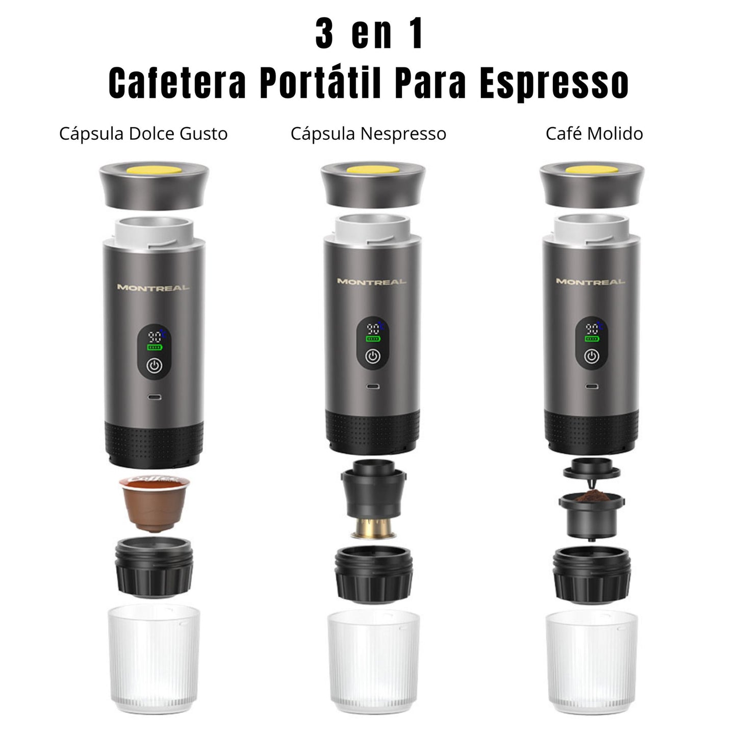 Cafetera Portátil para Espresso 3 en 1 Montreal - CPE-1112